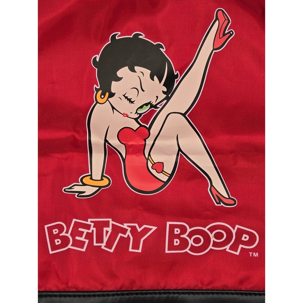 Betty Boop Red Drawstring Backpack Cinch Bag Black Faux Leather Trim NWOT